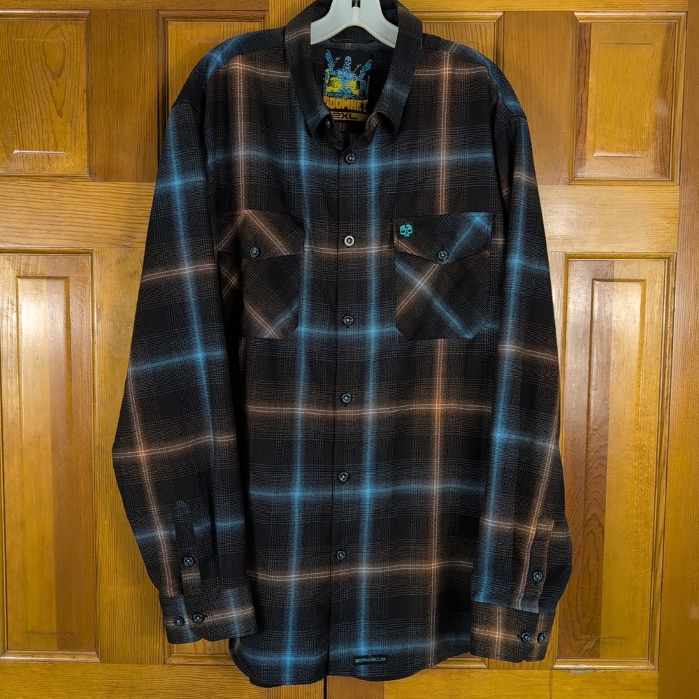 Born Scum Doomnet Flannel Shirt Button Up Mens 2XL Plaid Streetwear *Super Rare*